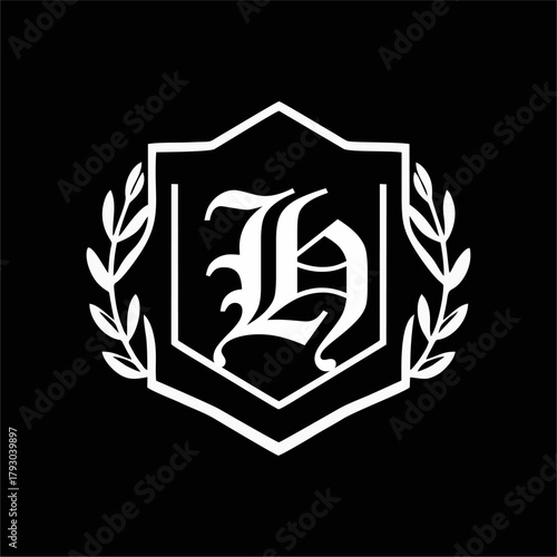 Minimalist Laurel Shield Emblem with Letter A-Z in Elegant Heraldic Design, Combining Royal Aesthetics, Classic Style, and Premium Brand Identity for Luxury and Exclusive Branding Use