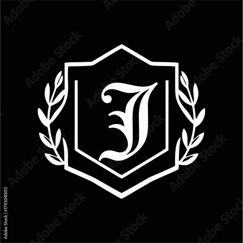 Minimalist Laurel Shield Emblem with Letter A-Z in Elegant Heraldic Design, Combining Royal Aesthetics, Classic Style, and Premium Brand Identity for Luxury and Exclusive Branding Use