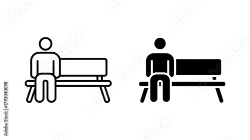 A person sitting on a bench in two styles, a simple line drawing and a solid black silhouette