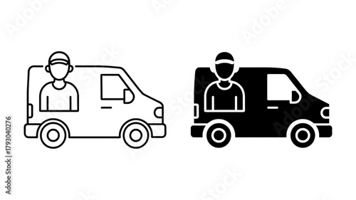 Delivery driver in van courier service, transportation, logistics, and distribution concept vector illustration