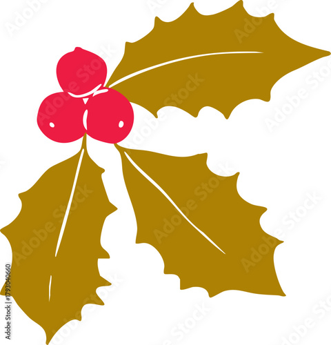 Minimalist holly leaves and berries line art illustration — elegant Christmas botanical element, simple Scandinavian winter graphic, modern outline vector for seasonal holiday design projects.
