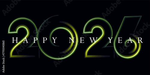 Happy New Year 2026 Celebration with Green Neon Glow Design