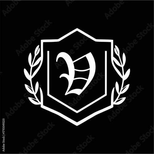 Minimalist Laurel Shield Emblem with Letter A-Z in Elegant Heraldic Design, Combining Royal Aesthetics, Classic Style, and Premium Brand Identity for Luxury and Exclusive Branding Use