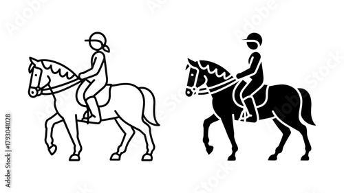 Equestrian sport concept of horse riding, dressage, and equestrianism symbol of a rider on a horse horseback riding