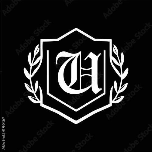 Minimalist Laurel Shield Emblem with Letter A-Z in Elegant Heraldic Design, Combining Royal Aesthetics, Classic Style, and Premium Brand Identity for Luxury and Exclusive Branding Use