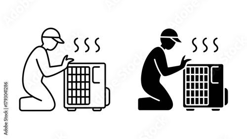 Technician repairing air conditioner, demonstrating hvac maintenance, repair service, and air conditioning system expertise