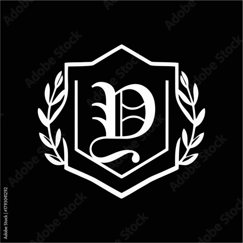 Minimalist Laurel Shield Emblem with Letter A-Z in Elegant Heraldic Design, Combining Royal Aesthetics, Classic Style, and Premium Brand Identity for Luxury and Exclusive Branding Use