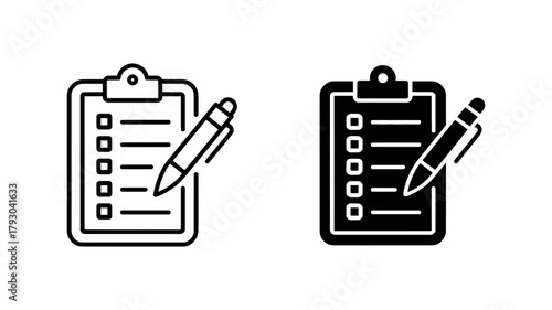 Clipboard with pen symbol of checklist, survey, and todo list task management and organization tool