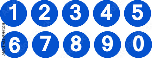 Numbers button circles blue set. Round 1-10 numbers icon