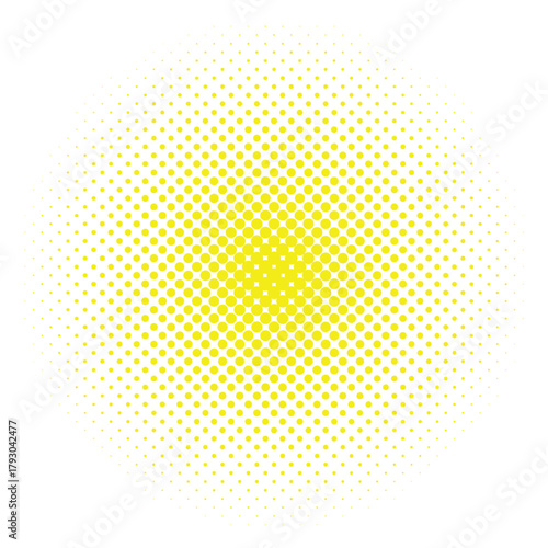 Yellow halftone dot pattern fading from dense to sparse on a white background