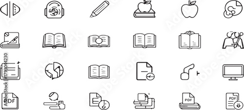 Education and Learning Icon Mega-Set: Outline & Filled Line Art Vector Collection for Books, Study, Academic, and E-Learning UI/UX Design