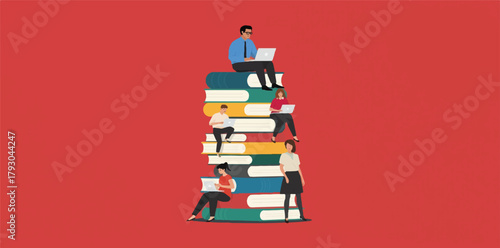 Education, learning, study, knowledge, books, stack of books, tower, students, e-learning, online education, academic, success, achievement, reading, research, laptop, remote learning, wisdom, growth,