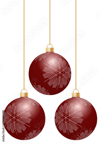 Dark red hanging balls for christmas design decoration with snowflakes