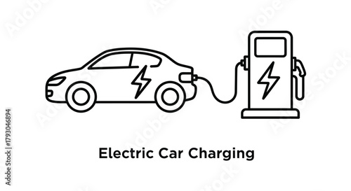 Electric vehicle charging station with a car connected to power
