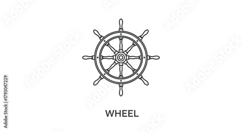 A simple black and white illustration of a ship s steering wheel design