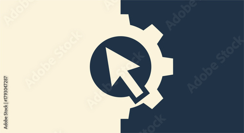 Cursor clicking on gear symbol representing technology and automation in modern business, showcasing efficiency and innovation.