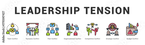 Leadership Tension Modern and clean web banner illustration featuring thematic icons for visual communication