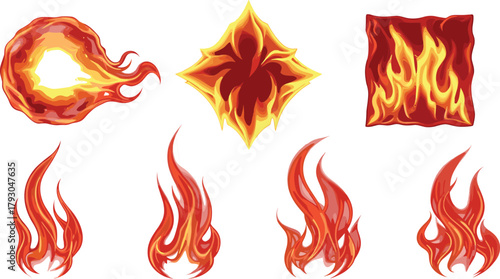 Burning flames, realistic fire illustration, glowing heat, bright energy, hot explosion, fiery texture, vector fire design, combustion art, orange flame, fire elements, heat background