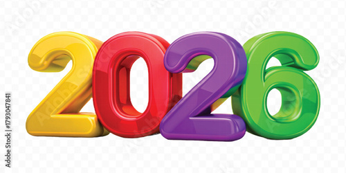 abstract 3d colorful three dimensional 2026 typography Isolated on a transparent background
