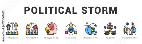 Political Storm Modern and clean web banner illustration featuring thematic icons for visual communication