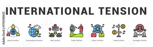International Tension Modern and clean web banner illustration featuring thematic icons for visual communication