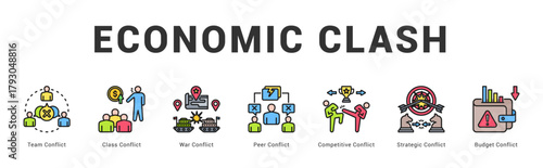 Economic Clash Modern and clean web banner illustration featuring thematic icons for visual communication