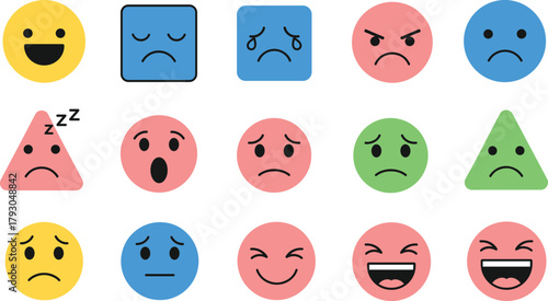 Emotion chart, emoji faces, mood symbols, colorful expressions, feeling icons, kids learning, classroom emotions, psychology visuals