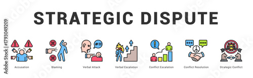 Strategic Dispute Modern and clean web banner illustration featuring thematic icons for visual communication