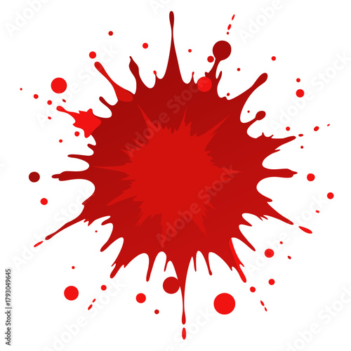 A vibrant red paint splatter creates a bold effect
