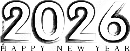 Happy New Year 2026 grunge black and white design element