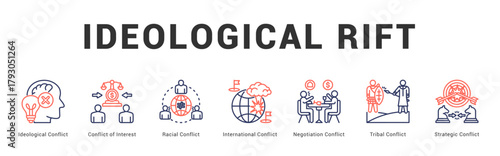 Ideological Rift Modern and clean web banner illustration featuring thematic icons for visual communication