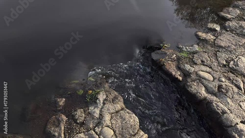 Water flow from a dam on a river diverted through an irrigation channel