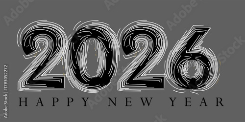 Happy New Year 2026 modern design and elegant gray background