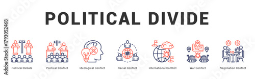 Political Divide Modern and clean web banner illustration featuring thematic icons for visual communication