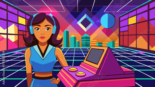 Time Warp leisure: retro-futuristic hobby vignette in a cozy living room with holographic gear