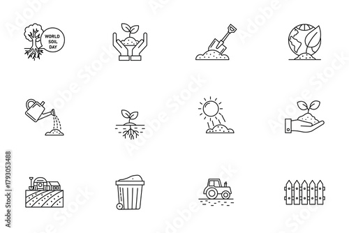 Sustainable Farming and Agriculture Line Icons Set
