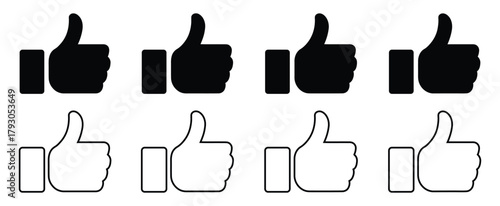 Collection of thumbs up icons for positive feedback, approval, and social media engagement,Thumbs up icon set. Thumb up line icons. Vector illustration