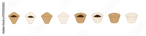 Coffee filter icon set. Paper filter vector set. Coffee filter collection for drip brewing, espresso and reusable coffee setups.