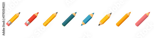 Pencil icon set. Short pencil vector set. Collection of colorful sharpened pencils for drawing, writing and school design
