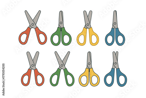 Scissors icon set. Safety scissors vector set. Collection of colorful children’s scissors for school, crafting and cutting design.