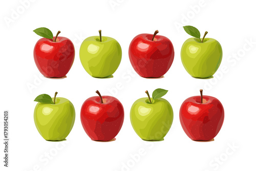 Apple icon set. Fresh apple vector set. Juicy red and green apples for school or food design.