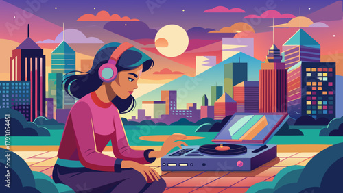 Retro leisure in a soft neon park with a calm, modern vibe