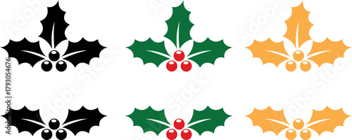 Christmas holly leaves and berries vector design set