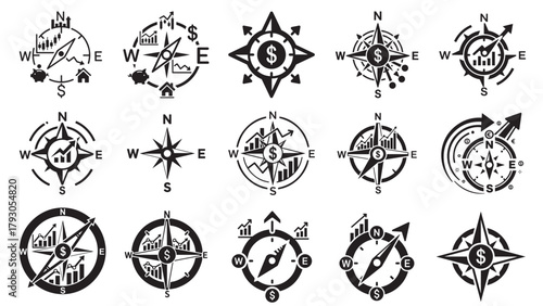 Compass-style financial strategy emblem _ directional portfolio navigation and advisory icon for investment planning, risk management, market insight and strategic allocation
