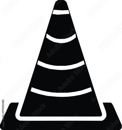 Traffic Cone Black Silhouette Vector Art.