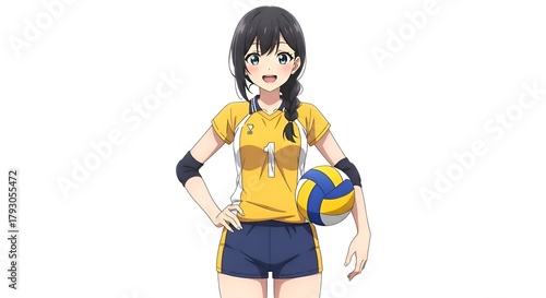 Anime Girl Volleyball Player with Braids.