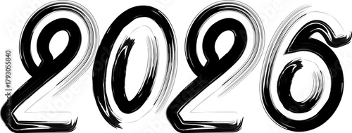 New Year 2026 Celebration Artistic Brush Stroke Black and White Design
