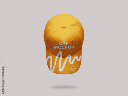 Yellow cap mockup with wavy design on brim