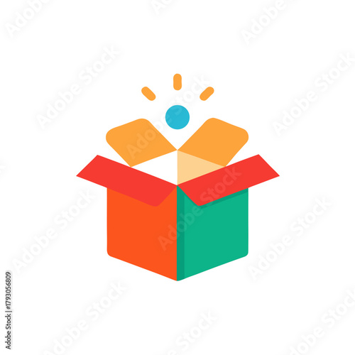 Open box with bright idea symbol and colorful design