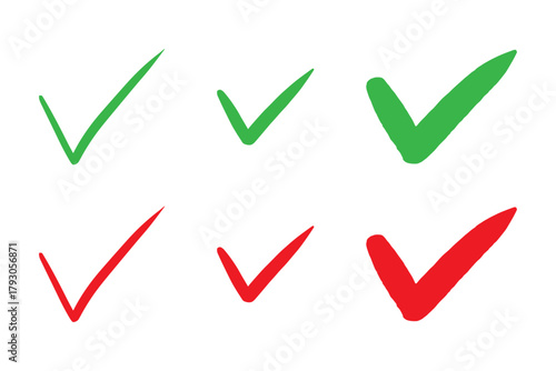手書きチェックマークのアイコンセット Check 赤 緑